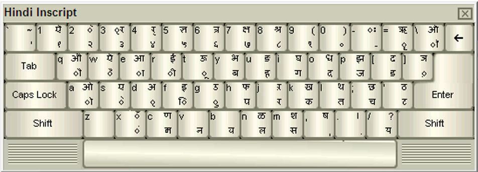 Inscript Keyboard layout for MP CPCT Hindi Typing